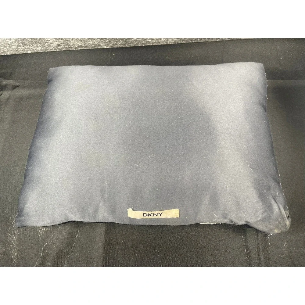 DKNY Black Studded Lumbar Accent Pillow Silver Metallic Striped Decorative 15x10